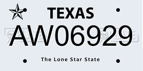 AW06929 Texas License Plate