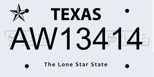 AW13414 Texas License Plate
