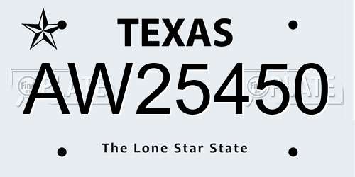 AW25450 Texas License Plate