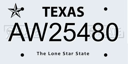 AW25480 Texas License Plate