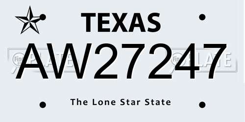 AW27247 Texas License Plate