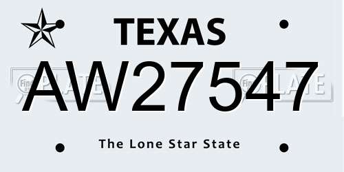 AW27547 Texas License Plate