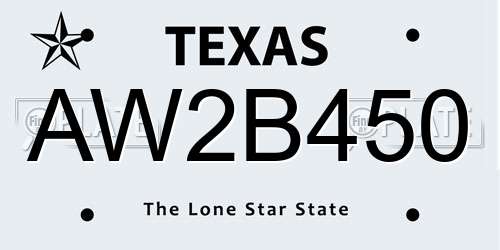 AW2B450 Texas License Plate