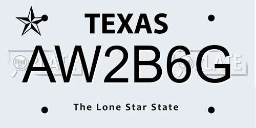 AW2B6G Texas License Plate