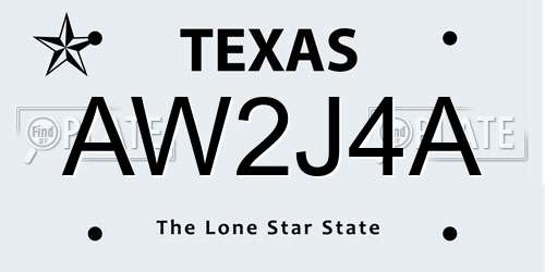 AW2J4A Texas License Plate