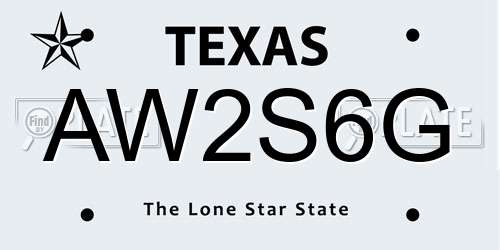 AW2S6G Texas License Plate