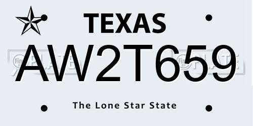 AW2T659 Texas License Plate