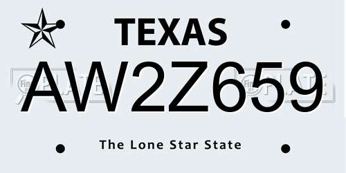 AW2Z659 Texas License Plate