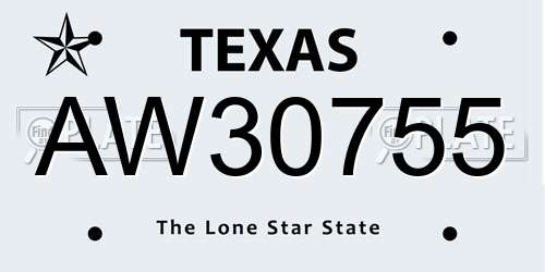 AW30755 Texas License Plate