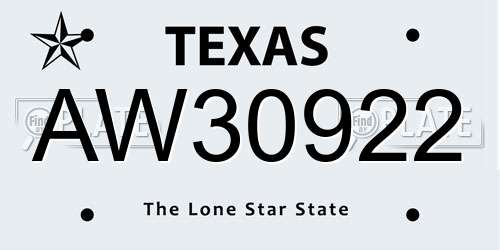 AW30922 Texas License Plate