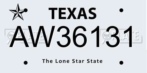 AW36131 Texas License Plate