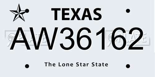 AW36162 Texas License Plate