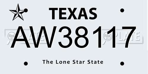 AW38117 Texas License Plate