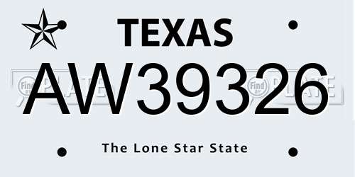 AW39326 Texas License Plate