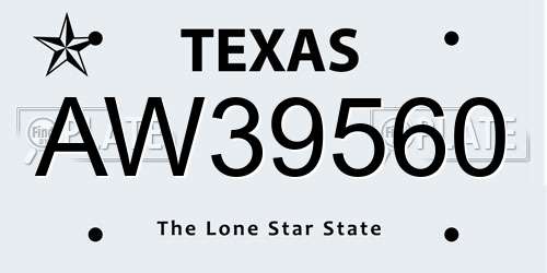 AW39560 Texas License Plate