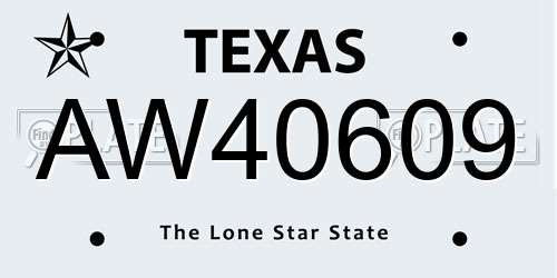 AW40609 Texas License Plate