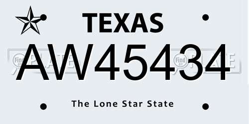 AW45434 Texas License Plate