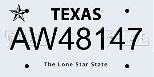 AW48147 Texas License Plate