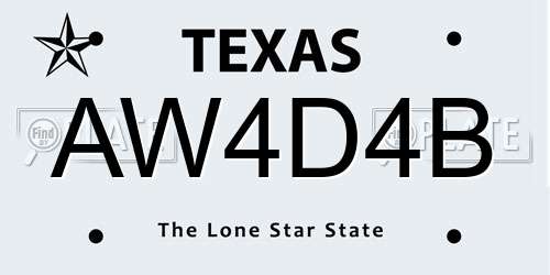 AW4D4B Texas License Plate