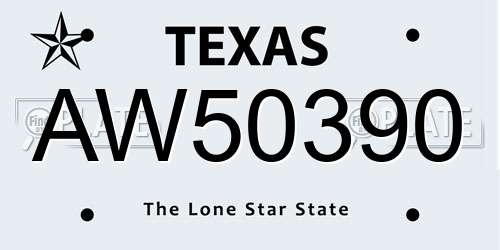 AW50390 Texas License Plate