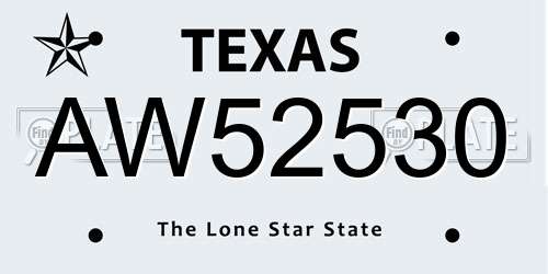 AW52530 Texas License Plate