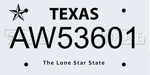 AW53601 Texas License Plate