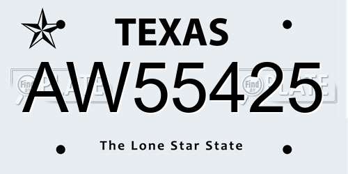 AW55425 Texas License Plate