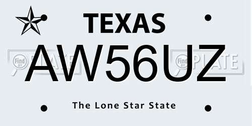 AW56UZ Texas License Plate