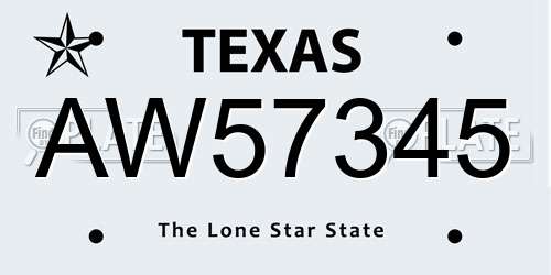 AW57345 Texas License Plate
