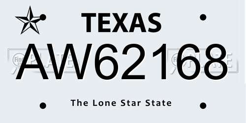 AW62168 Texas License Plate