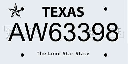 AW63398 Texas License Plate