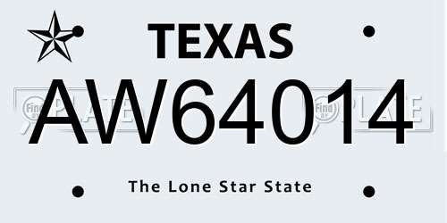 AW64014 Texas License Plate