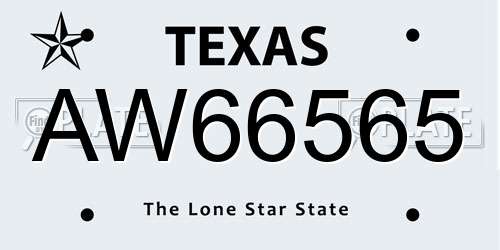 AW66565 Texas License Plate