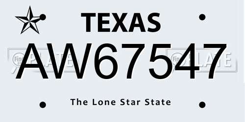 AW67547 Texas License Plate
