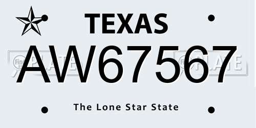 AW67567 Texas License Plate