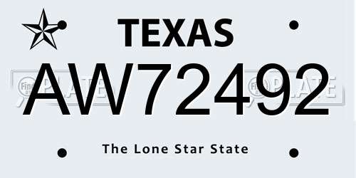 AW72492 Texas License Plate