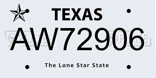 AW72906 Texas License Plate
