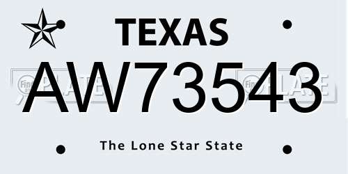 AW73543 Texas License Plate