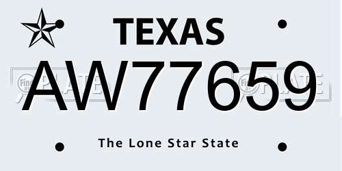 AW77659 Texas License Plate
