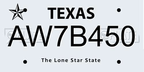 AW7B450 Texas License Plate