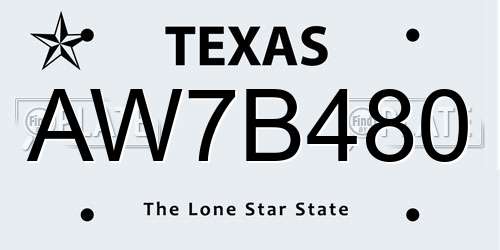 AW7B480 Texas License Plate