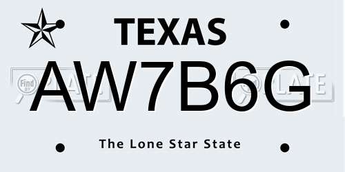 AW7B6G Texas License Plate