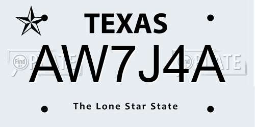 AW7J4A Texas License Plate
