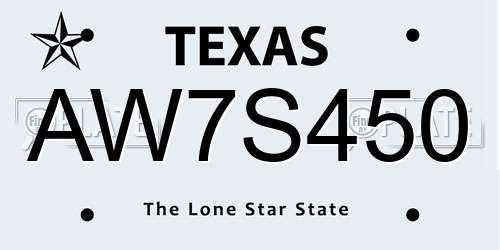 AW7S450 Texas License Plate