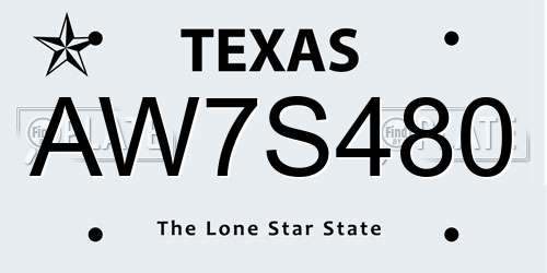 AW7S480 Texas License Plate