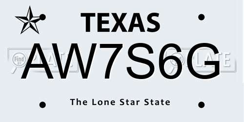 AW7S6G Texas License Plate