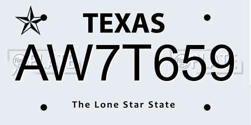 AW7T659 Texas License Plate