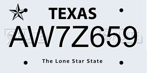 AW7Z659 Texas License Plate