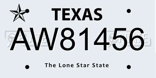 AW81456 Texas License Plate