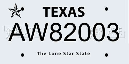 AW82003 Texas License Plate